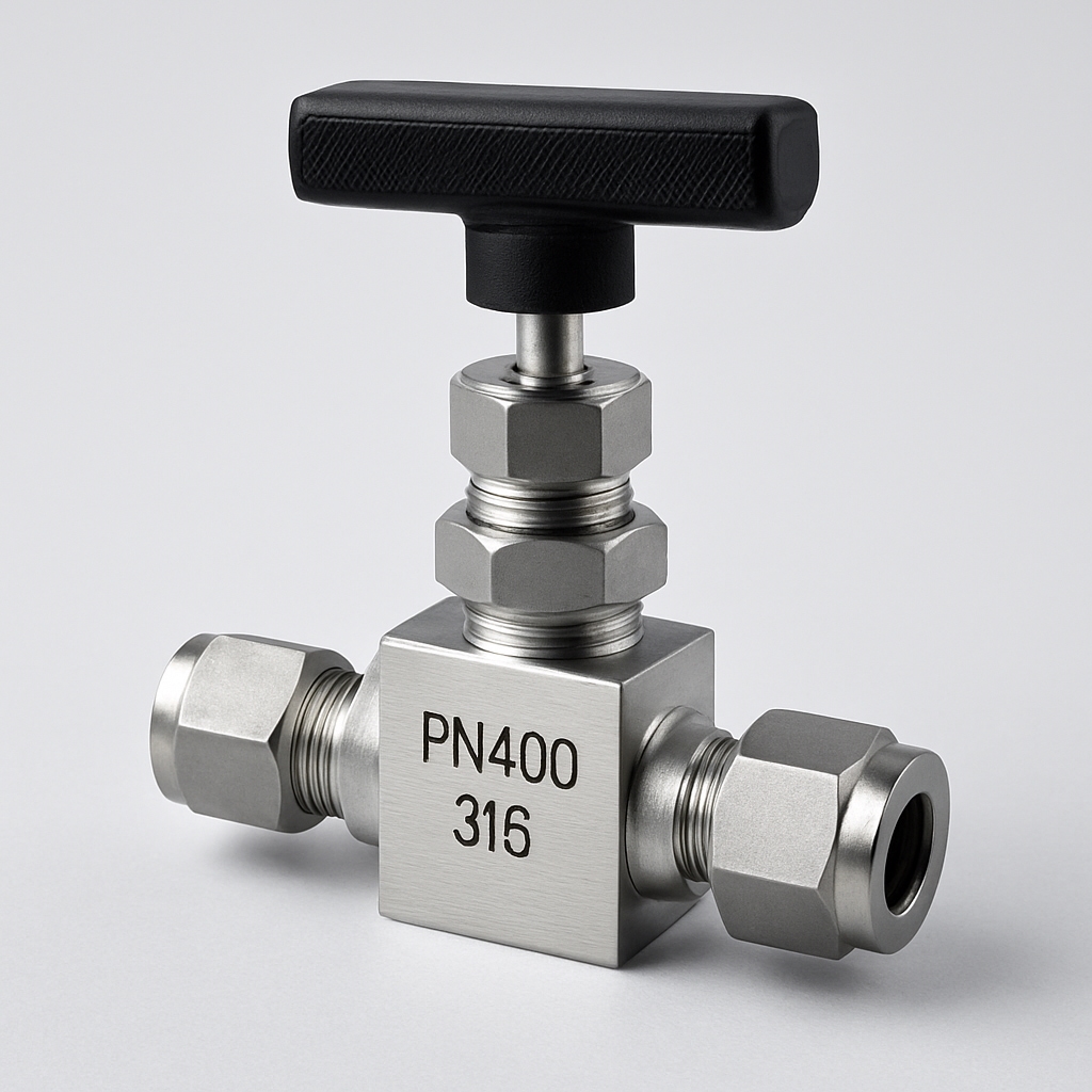 Nålventil for presis regulering av små væskestrømmer i industri og laboratorier